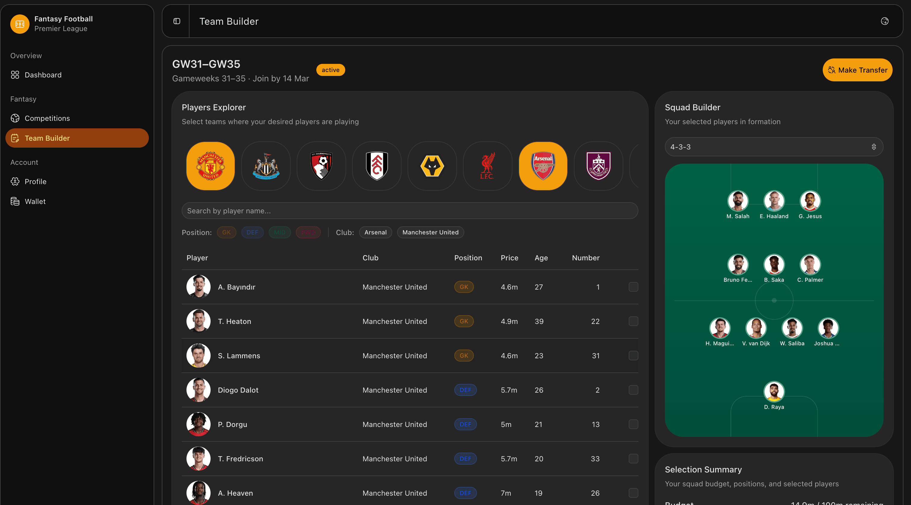 Premier Fantasy Dashboard